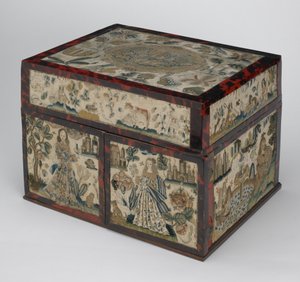 刺繍された棺、1660年頃（絹、キャンバス、木、べっ甲、銀製の台紙） 作： English School