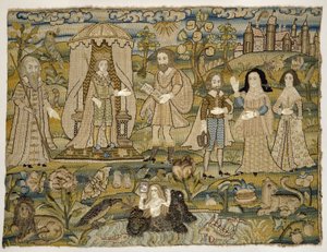 刺繍された絵：17世紀半ばの「ソロモンの宣言」 作： English School
