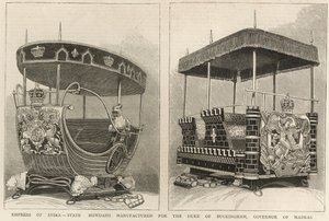 インドの皇后：1877年2月3日、グラフィックから、マドラス知事バッキンガム公のために製造されたハウダー州 作： English School