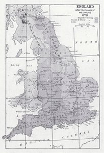 ウェドモア条約後のイングランド 878年（リトグラフ 作： English School