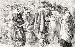 1641年のアイルランドの反乱、1865年、アイルランドのカトリック教徒によって溺死した英語のプロテスタント（木版画） 作： English School