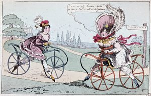 1819年の趣味の馬（最初の自転車）を題材にした英語の漫画 - ボードリ・ド・ソルニエの「Le cycling théorique et pratique」に掲載。