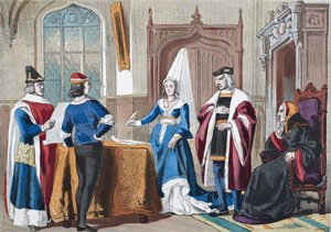 ウィリアム・ヒックマン・スミス・オーブリー（1858-1916）による「イギリスの国立および国内史」からの15世紀後半のイギリスの衣装は、ロンドンで1890年頃に出版されました 作： English School