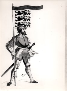 イギリスの3頭のライオンと標準を保持しているイギリスの兵士 作： English School