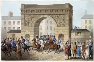 エドワード・オームによる「ワーテルローに終わるイギリスとその同盟国の武器にたどり着いた歴史的、軍事的、海軍的逸話と事件」で、イギリス人と同盟国がパリに入った。イラスト：フライ、サザーランド、クラーク、デュブール、W.ハート、JA、アッキンソ 作： English School