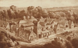 ラトランド州クリップシャム、エステートの建物と厩舎（リトグラフ） 作： English School