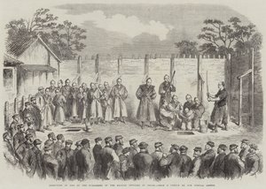 在日イギリス人将校の殺人事件の犯人2人の処刑(エングレービング) 作： English School