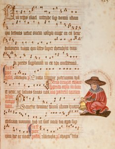 F.127 ハンセン病患者の絵が描かれた楽譜、1400年頃（ベラム）