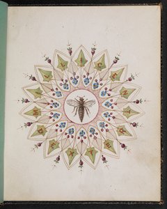 F.1: デザイン内の昆虫。 チャールズ・ディケンズの物語の場面を描いたスケッチブック（紙に水彩） 作： English School