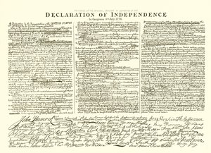1776年7月4日の議会における独立宣言のトーマスジェファーソンによる原案のファクシミリ 作： English School