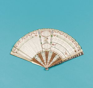 チャールズ・フランシス・バディーニによる「Fanology or the Ladies Conversation Fan」で印刷されたファン、1797年発行 作： English School