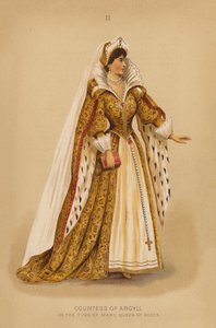 仮装衣装スコットランドの女王メアリーの時代のアーガイル伯爵夫人（カラーリトグラフ） 作： English School