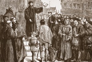 ヌーシャテルの市場で説教しているファレル。 1878