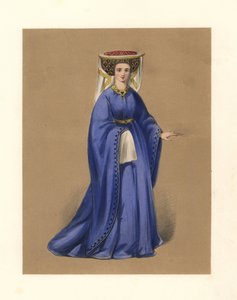 ヘンリー 4 世と 5 世の治世中のファッション、「ウィリアム 1 世の時代からヴィクトリア女王の治世までの英国女性の衣装」のイラスト 作： English School