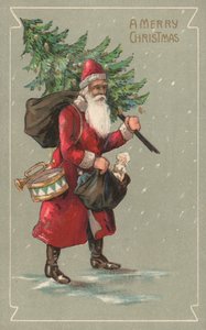 おもちゃの袋とクリスマスツリーを運ぶ父のクリスマス 作： English School