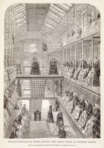 ロンドンの刑務所刑務所とヘンリーメイヒュー（1812-87）とジョンビニー、1860年の刑務所生活の場面からのブリクストン刑務所の静かな時間の間に働いている女性の囚人 作： English School
