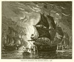 1588年のスペイン艦隊を攻撃する消防船 作： English School