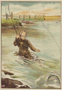 マスを釣る（彩色済み彫刻 作： English School