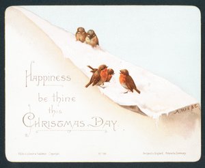 雪の中の5つの小さなロビン、クリスマスカード 作： English School