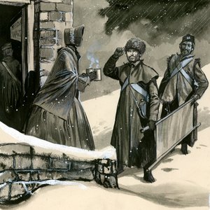 雪の中で兵士に挨拶するフローレンスナイチンゲール 作： English School