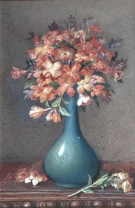 青い花瓶の花 1870年頃 （水彩・紙） 作： English School