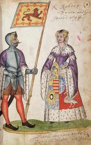 Fol.9 Seton Armorialのロバートザブルースと2人目の妻Elizabeth de Burgh、1591年