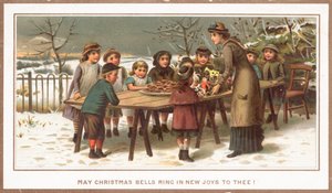 子供のためのtressleテーブル、クリスマスカードに食べ物やおもちゃ