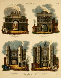 フォー・シティ・ゲートBishopsgate, Moorgate, Cripplegate and Newgate, engraved by J. Pass, pub. by G. Jones 作： English School