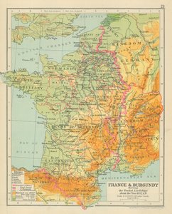 西暦1032年頃の封建領主を示すフランスとブルゴーニュ（カラーリトグラフ） 作： English School