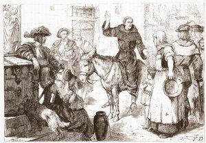 フランシス・ランバートの説教、ジェームズ・エイトケン・ワイリー（1808-1890）によるパブのプロテスタンティズムの歴史からのイラスト。 1878 作： English School