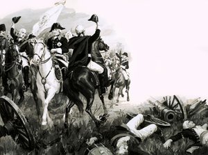 プロイセン王フリードリッヒ大王と戦闘中の軍勢（紙にガッシュ 作： English School