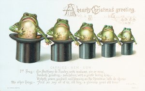 シルクハットに立っているカエル！クリスマスカード 作： English School