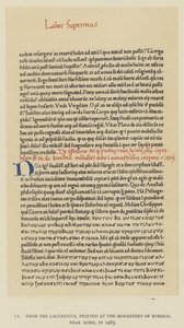1465年にローマ近郊のスビアコ修道院で印刷された『ラクタンティウス』より（リトグラフ版 作： English School