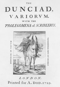 アレクサンドルポープ、1729年のThe Dunciad Variorumの表紙とタイトルページ 作： English School
