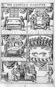 1700年頃、チャールズ・コットン著「The Compleat Gamester」の表紙イラスト（エングレーヴィング）。
