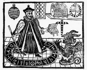 クリストファーマークリン作「ファウストス博士の生と死のトラギコールの歴史」の口絵、1616年 作： English School