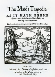 サー・フランシス・ボーモント（1584-1616）とジョン・フレッチャー（1579-1625）1622によるメイドの悲劇への口絵 作： English School