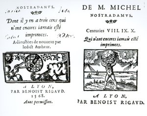 M.ミシェルノストラダムスの予言への口絵、パブ。 Benoist Rigaud、1568 作： English School