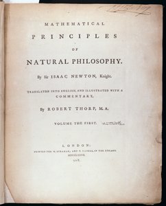 アイザック・ニュートン卿による自然哲学の数学的原理の第1巻への口絵（1642-1727）1777 作： English School