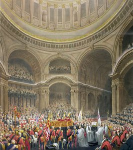 アーサーウェルズリーの葬儀（1769-1852）セントポールズ大聖堂のウェリントン公爵、J。トムソンとEJパリスによって彫刻された、1852年 作： English School