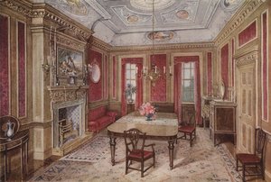 18世紀初頭のダイニングルームの家具（カラーリトグラフ）