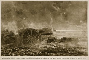 1918年3月のドイツ軍の攻勢、1918年から1919年の間に、ガスはイギリス軍の砲手がポイントブランクで敵の進行中の大衆に発砲した 作： English School