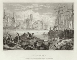 1854年10月6日の大爆発と火災の前のゲーツヘッド 作： English School