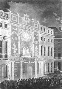 ポートマンスクエアに集まり、イギリスとフランスの平和のためのイルミネーションを見るため、1806年 作： English School