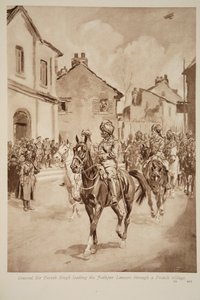 1914〜19年にフランスの村を通りジョードプルランサーズを率いるパータブシン将軍