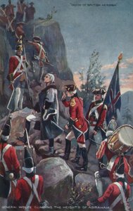 1759年、ケベック州アブラハムの高原を登るウルフ将軍 作： English School