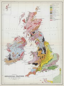 イギリス諸島の一般的な地質学的特徴（カラーリトグラフ） 作： English School