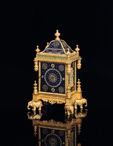 ジョージ3世のミュージカルとクォーターチャイムの小さな置時計、ハウレット＆ホーン、ロンドン、1780年頃 作： English School