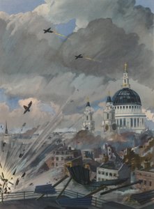 ロンドン上空を飛ぶドイツ軍のV-1爆弾（第二次世界大戦 作： English School