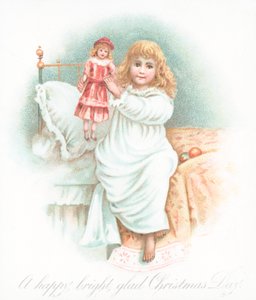 現在、クリスマスカードとクリスマスの朝にベッドから出る女の子 作： English School